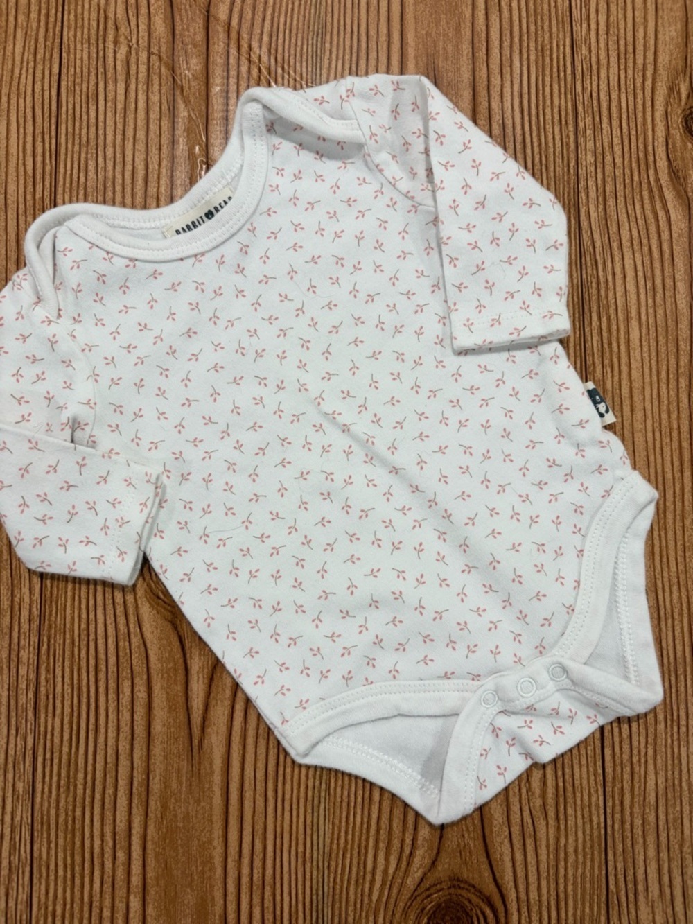 7/$20 Rabbit + Bear White Long Sleeve Floral Baby Onesie Organic Cotton